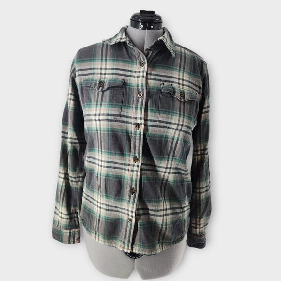 Carhartt Button Up Flannel Men's M Green Gray Plaid Long Sleeve RN 14806 - Picture 1 of 8